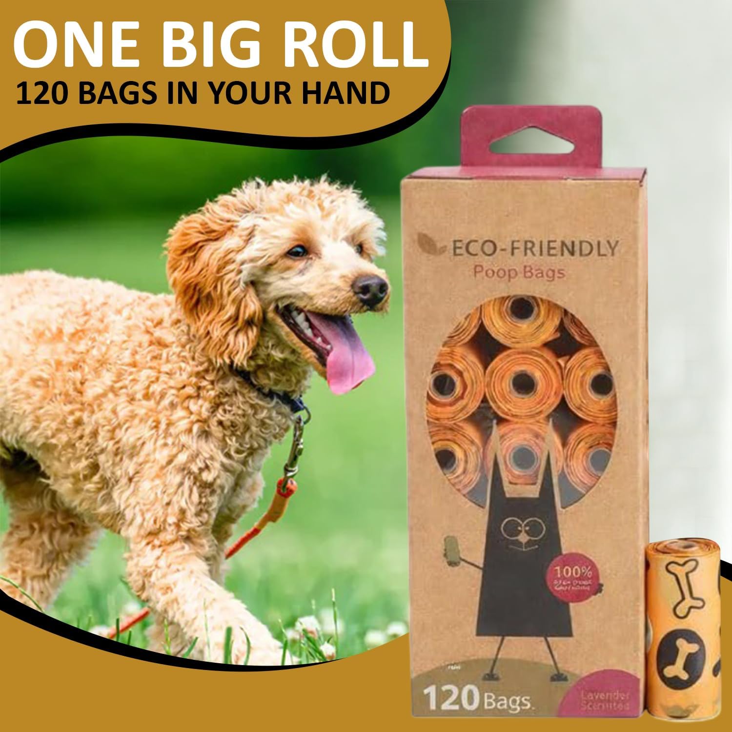 Compostable Dog Poop Bags - Orange - 120 Count